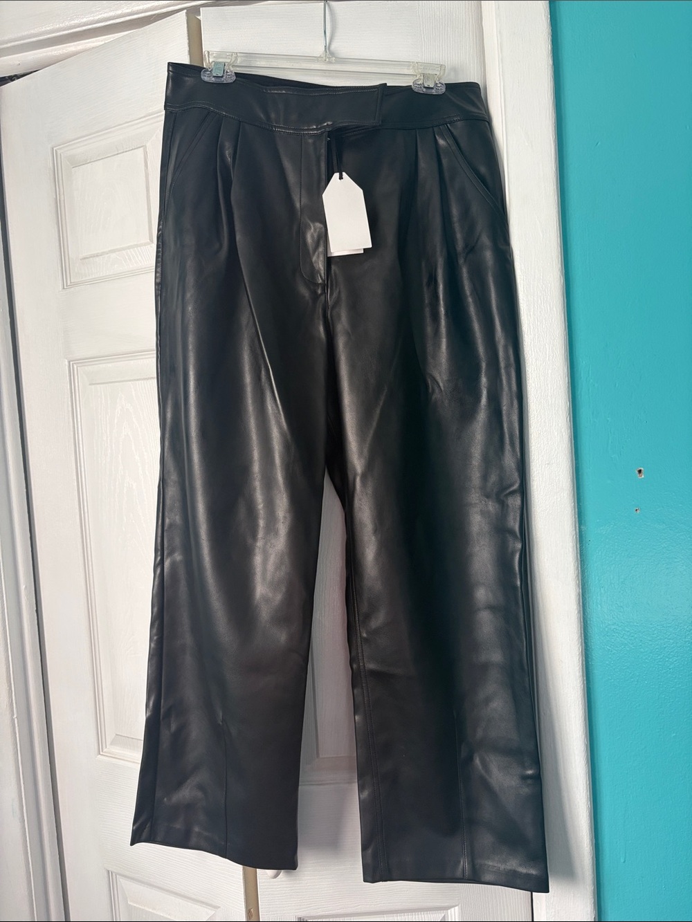 English Factory Black Faux Leather Straight-Leg Pants